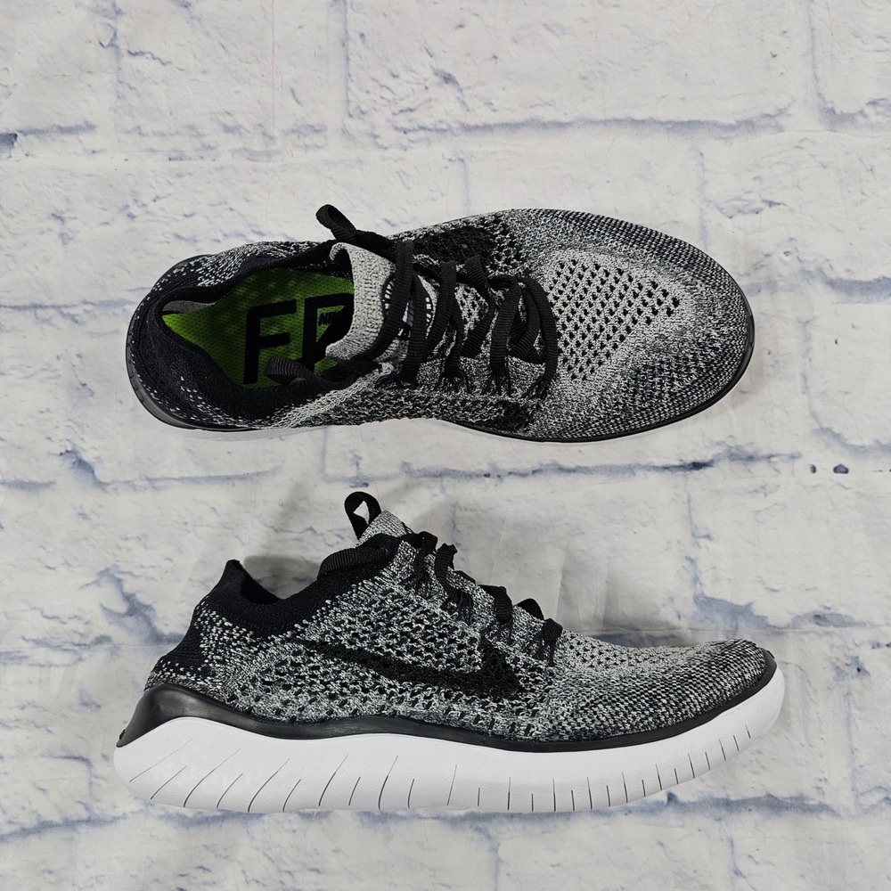 Nike Free RN Flyknit 2018 Running Shoes Women 7 Black White 942839-101 Sneaker